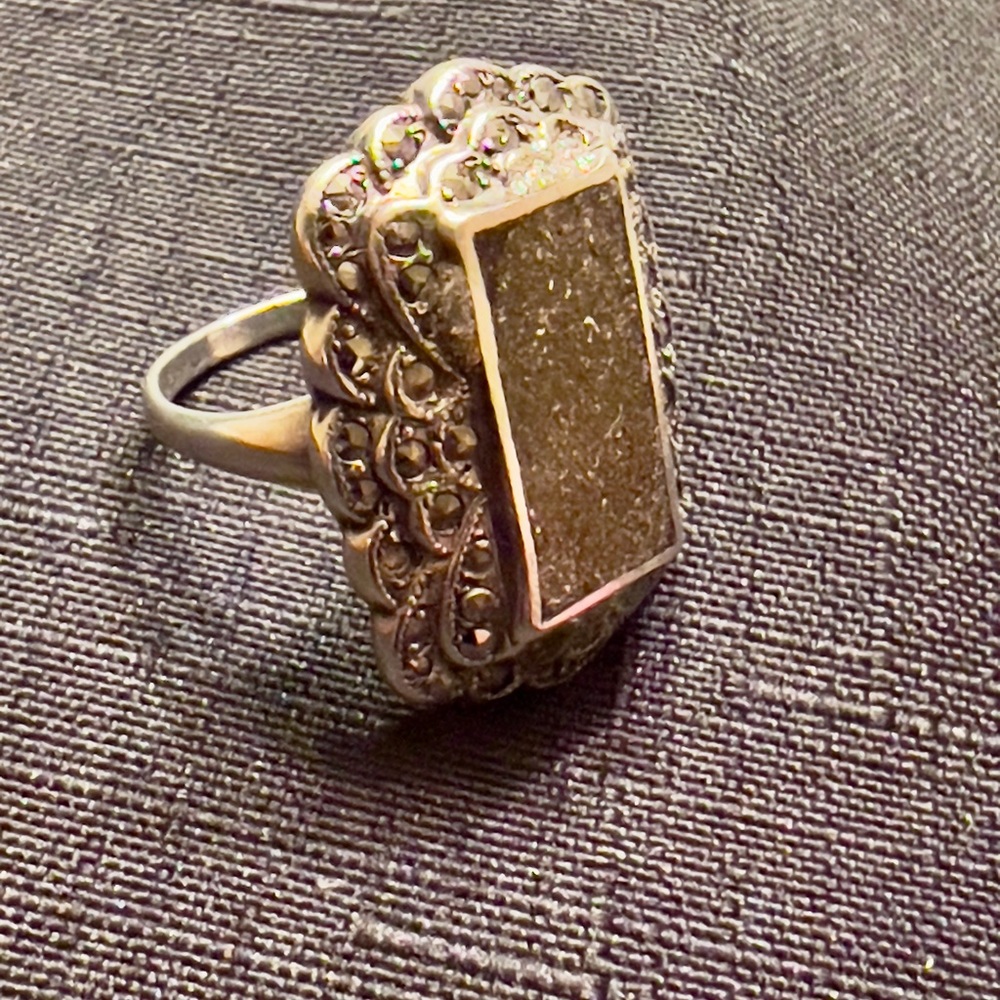 *Just sold* Antique Georgian Sterling Aurora Borealis Druzy Quartz & Marcasite